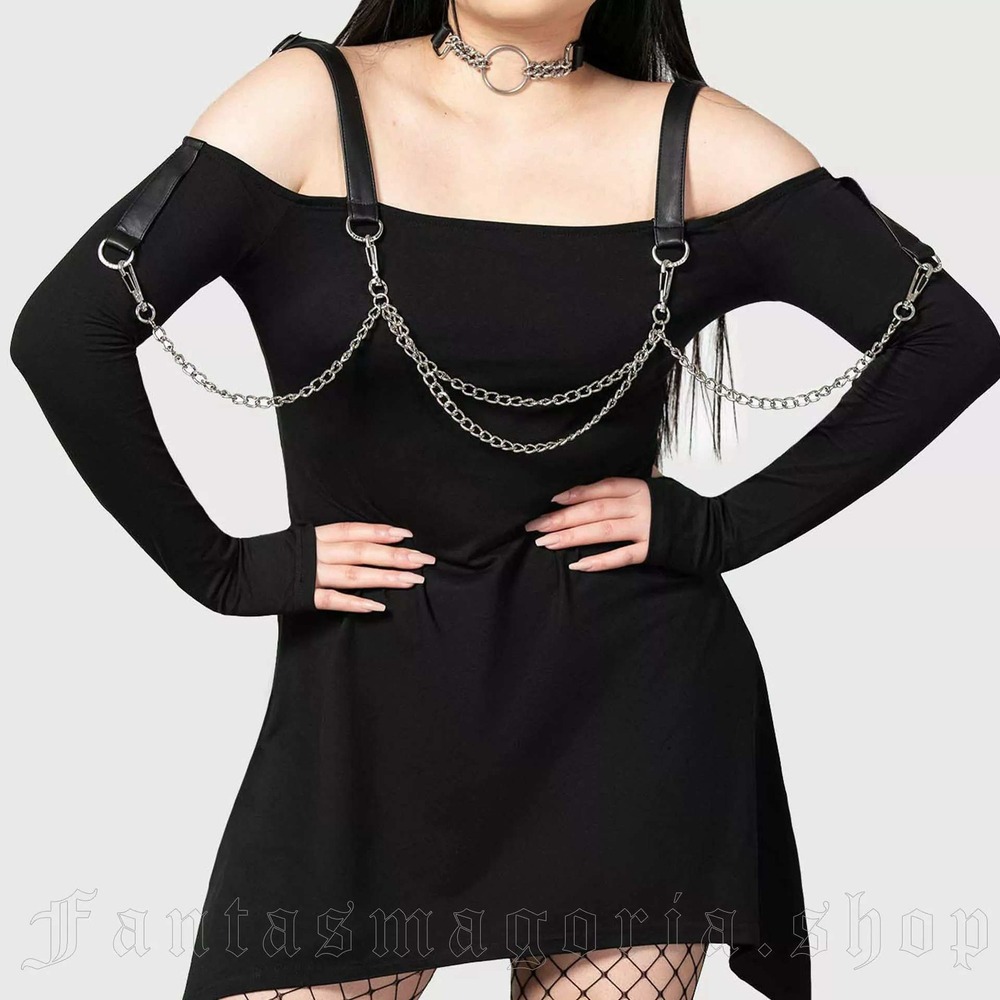 Killstar Pleasuring Chain black mini dress sharkbite hanky hem - Picture 1 of 3